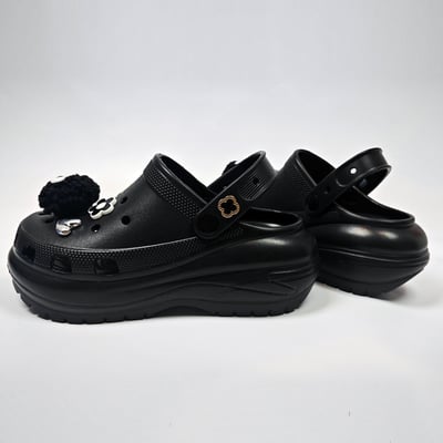 【買1送1】AKIBO老爹洞洞鞋-經典黑(女款、7公分厚底增高、寬楦、輕量、兩穿、防水) / 內附AKIBO品牌鞋扣1個。現在買再送鞋扣組(不挑款)6