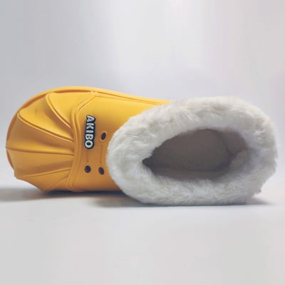 【買1送1】AKIBO毛毛洞洞短靴-陽光黃(女款、4公分厚底增高、雲朵感、輕量、保暖) / 內附AKIBO品牌鞋扣2個。現在買再送鞋扣組(不挑款)13