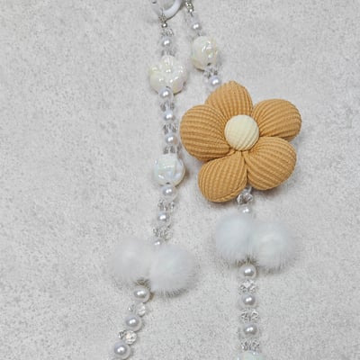 AKIBO珠光雪羽包包手機掛繩-牛奶白(女款、水晶) / 內附AKIBO品牌手機掛片1個7