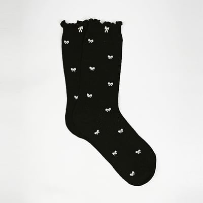 AKIBO蝴蝶結荷葉邊中筒襪(兩件組)-女款4