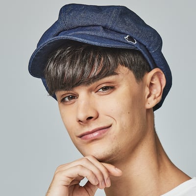 SCANDINAVIAN FOREST北歐小刺蝟水洗刺繡丹寧報童帽-牛仔深藍1