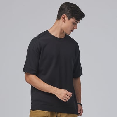 KANGOL袋鼠落肩寬版羅纹短T-黑4