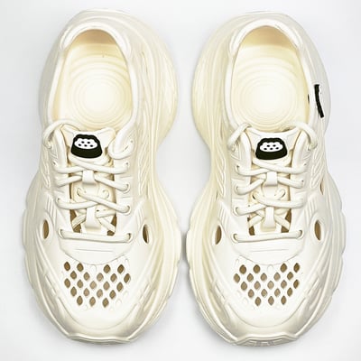 【買1送1】AKIBO輕量透氣老爹鞋-牛奶白(女款、6公分厚底增高、一體成型、輕量、耐走、防水) / 內附AKIBO品牌鞋扣1個。現在買再送鞋扣組(不挑款)2