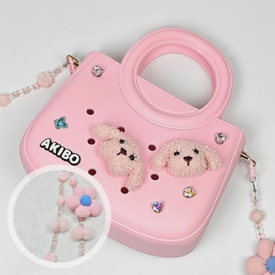 【買1送1】AKIBO滿月包-櫻花粉/珠光雪羽背帶(肩背手提洞洞包。中性款、輕量、防水) / 內附AKIBO品牌鞋扣1個。現在買再送鞋扣組(不挑款)1