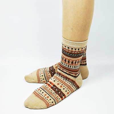 AKIBO民族風織紋中筒襪(三件組)-中性款