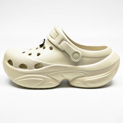 【買1送1】AKIBO搖滾老爹洞洞鞋-奶油白(女款、6公分厚底增高、輕量、兩穿、防水) / 內附AKIBO品牌鞋扣1個。現在買再送鞋扣組(不挑款)16