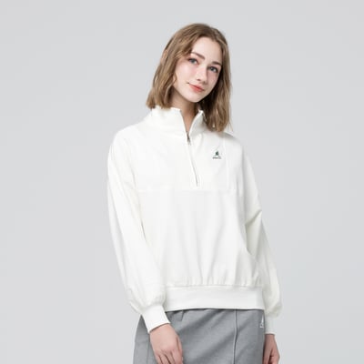 KANGOL袋鼠小Logo女款半開襟上衣-白1