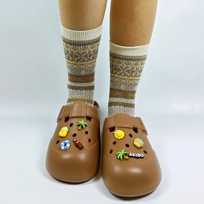 【買1送1】AKIBO布丁洞洞鞋-咖啡(女款、寬楦、雲朵感、輕量、耐走、防水) / 內附AKIBO品牌鞋扣1個。現在買再送鞋扣組(不挑款)11