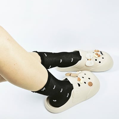 AKIBO蝴蝶結荷葉邊中筒襪(兩件組)-女款3