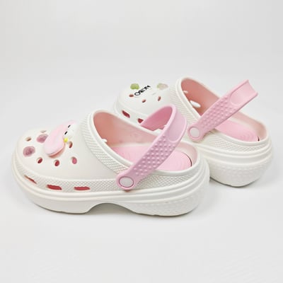 【買1送1】AKIBO點點厚底洞洞鞋-牛奶白(女款、5公分厚底增高、寬楦、雲朵感、輕量、兩穿、防水) / 內附AKIBO品牌鞋扣1個。現在買再送鞋扣組(不挑款)6