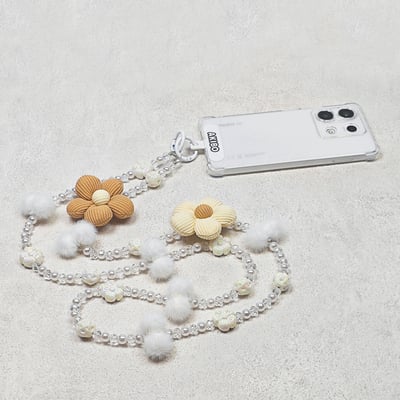 AKIBO珠光雪羽包包手機掛繩-牛奶白(女款、水晶) / 內附AKIBO品牌手機掛片1個4