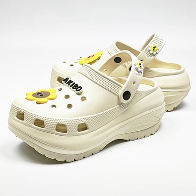 【買1送1】AKIBO老爹洞洞鞋-奶油白(女款、7公分厚底增高、寬楦、輕量、兩穿、防水) / 內附AKIBO品牌鞋扣1個。現在買再送鞋扣組(不挑款)6
