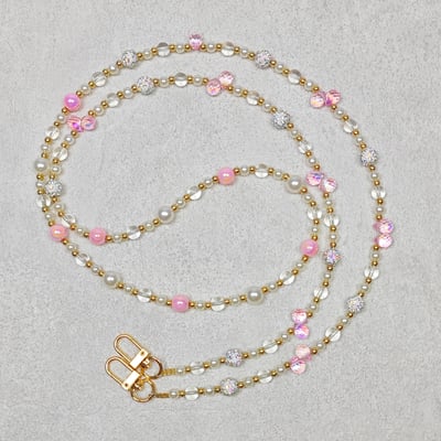 AKIBO巴洛克彩珠包包手機掛繩-櫻花粉(女款、水晶) / 內附AKIBO品牌手機掛片1個3