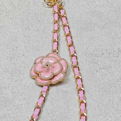 AKIBO皮革花漾包包手機掛繩-櫻花粉(女款、金屬) / 內附AKIBO品牌手機掛片1個7