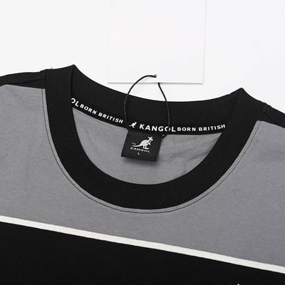 KANGOL寬版落肩條紋短T-灰6