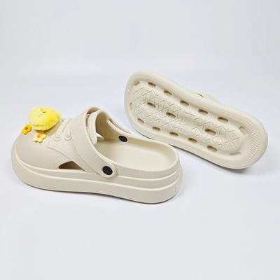 【買1送1】AKIBO小木偶洞洞鞋-奶油白(中性款、5公分厚底增高、輕量、兩穿、防水) / 內附AKIBO品牌鞋扣1個。現在買再送鞋扣組(不挑款)12