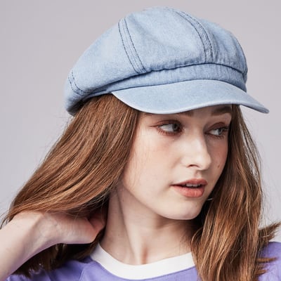 SCANDINAVIAN FOREST北歐小刺蝟水洗刺繡丹寧報童帽-水洗牛仔藍