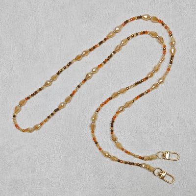 AKIBO波西米亞彩珠包包手機掛繩-流沙棕(女款、水晶)  / 內附AKIBO品牌手機掛片1個3