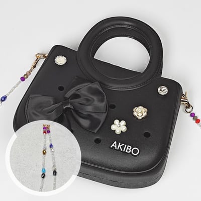 【買1送1】AKIBO滿月包-經典黑/波西米亞彩珠背帶(肩背手提洞洞包。中性款、輕量、防水) / 內附AKIBO品牌鞋扣1個。現在買再送鞋扣組(不挑款)1