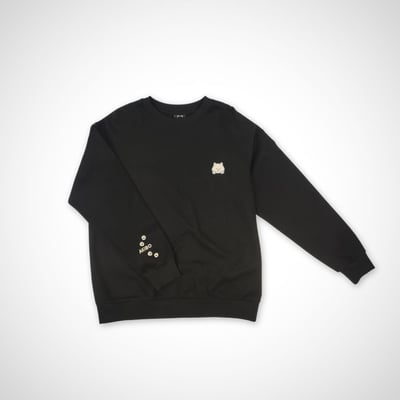 AKIBO日系落肩立體繡大學T-經典黑(男女共款)7