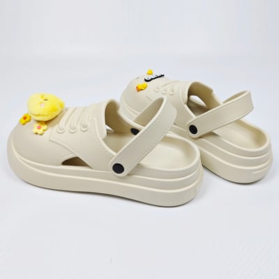 【買1送1】AKIBO小木偶洞洞鞋-奶油白(中性款、5公分厚底增高、輕量、兩穿、防水) / 內附AKIBO品牌鞋扣1個。現在買再送鞋扣組(不挑款)11