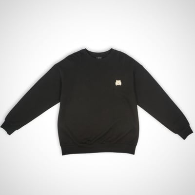 AKIBO日系落肩立體繡大學T-經典黑(男女共款)5