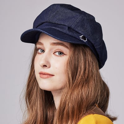 SCANDINAVIAN FOREST北歐小刺蝟水洗刺繡丹寧報童帽-牛仔深藍1