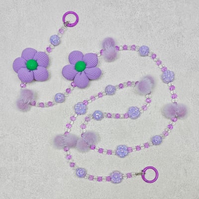 AKIBO珠光雪羽包包手機掛繩-薰衣紫(女款、水晶) / 內附AKIBO品牌手機掛片1個3