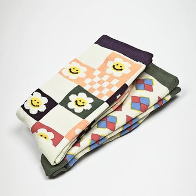 AKIBO花漾幾何中筒襪(兩件組)-中性款