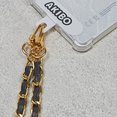 AKIBO皮革花漾包包手機掛繩-經典黑(女款、金屬) / 內附AKIBO品牌手機掛片1個5