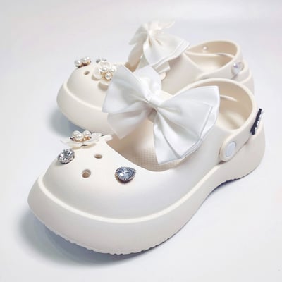 AKIBO白蝴蝶結珍珠款洞洞鞋扣 (十件組)2