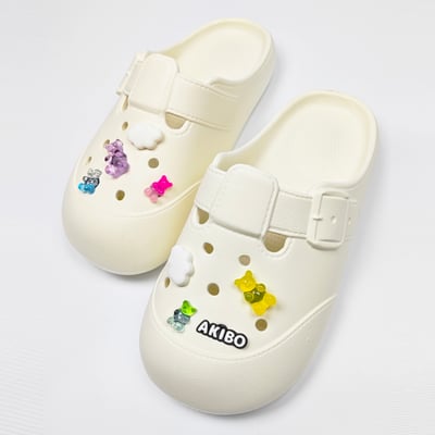 【買1送1】AKIBO布丁洞洞鞋-牛奶白(女款、寬楦、雲朵感、輕量、耐走、防水) / 內附AKIBO品牌鞋扣1個。現在買再送鞋扣組(不挑款)3