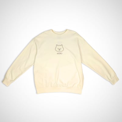 AKIBO日系落肩毛巾繡大學T-奶油白(男女共款)5