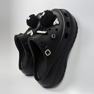 【買1送1】AKIBO老爹洞洞鞋-經典黑(女款、7公分厚底增高、寬楦、輕量、兩穿、防水) / 內附AKIBO品牌鞋扣1個。現在買再送鞋扣組(不挑款)3