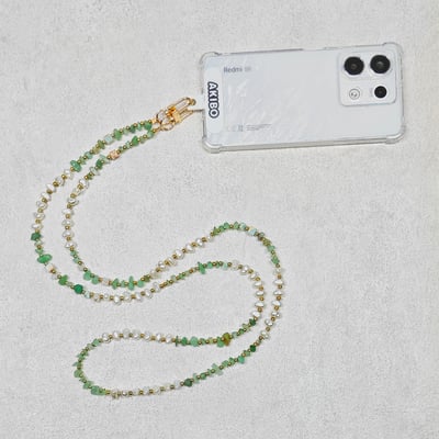 AKIBO翡翠珠石包包手機掛繩-翡翠綠(女款、天然石) / 內附AKIBO品牌手機掛片1個4