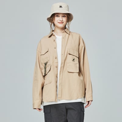 KANGOL袋鼠工裝口袋襯衫外套-卡其2