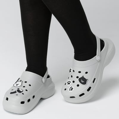 【買1送1】AKIBO厚底洞洞鞋-質感灰(女款、6公分厚底增高、寬楦、輕量、兩穿、防水) / 內附AKIBO品牌鞋扣1個。現在買再送鞋扣組(不挑款)12