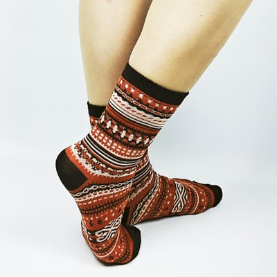 AKIBO民族風織紋中筒襪(三件組)-中性款