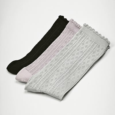 AKIBO日系優雅鏤空中筒襪(三件組)-女款1