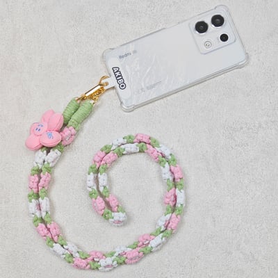 AKIBO手工編織花朵包包手機掛繩-櫻花粉(女款、編織) / 內附AKIBO品牌手機掛片1個4