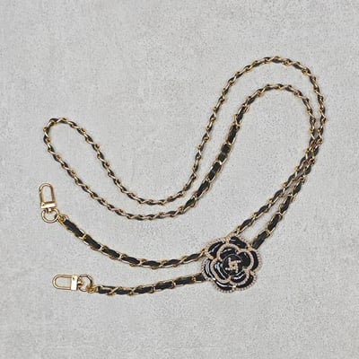 AKIBO皮革花漾包包手機掛繩-經典黑(女款、金屬) / 內附AKIBO品牌手機掛片1個3