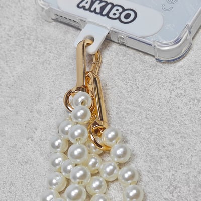 AKIBO星光珠環包包手機掛繩-牛奶白(女款、珍珠) / 內附AKIBO品牌手機掛片1個6
