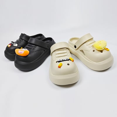 【買1送1】AKIBO小木偶洞洞鞋-經典黑(中性款、5公分厚底增高、寬楦、輕量、兩穿、防水) / 內附AKIBO品牌鞋扣1個。現在買再送鞋扣組(不挑款)19