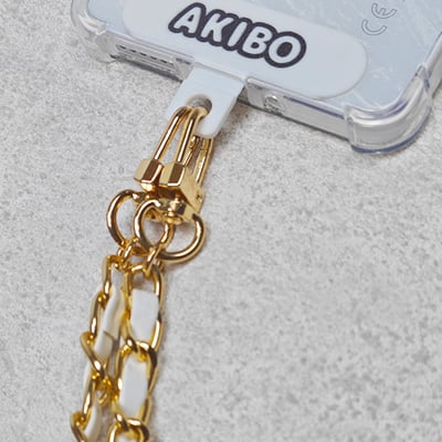 AKIBO皮革花漾包包手機掛繩-牛奶白(女款、金屬) / 內附AKIBO品牌手機掛片1個6
