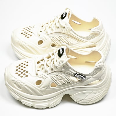 【買1送1】AKIBO輕量透氣老爹鞋-牛奶白(女款、6公分厚底增高、一體成型、輕量、耐走、防水) / 內附AKIBO品牌鞋扣1個。現在買再送鞋扣組(不挑款)4