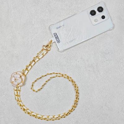 AKIBO皮革花漾包包手機掛繩-牛奶白(女款、金屬) / 內附AKIBO品牌手機掛片1個4