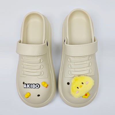 【買1送1】AKIBO小木偶洞洞鞋-奶油白(中性款、5公分厚底增高、輕量、兩穿、防水) / 內附AKIBO品牌鞋扣1個。現在買再送鞋扣組(不挑款)8