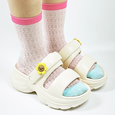 【買1送1】AKIBO澎澎雙帶厚底涼鞋-牛奶白(女款、5公分厚底增高、雲朵感、輕量、兩穿、防水) / 內附AKIBO品牌鞋扣1個。現在買再送鞋扣組(不挑款)11