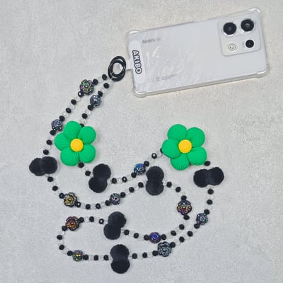 AKIBO珠光雪羽包包手機掛繩-經典黑(女款、水晶) / 內附AKIBO品牌手機掛片1個4