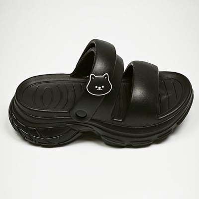 【買1送1】AKIBO澎澎雙帶厚底涼鞋-經典黑(女款、5公分厚底增高、雲朵感、輕量、兩穿、防水) / 內附AKIBO品牌鞋扣1個。現在買再送鞋扣組(不挑款)15